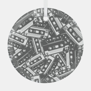 Adorno De Cristal Cinta Cassette: Patrón de cosecha monocromo