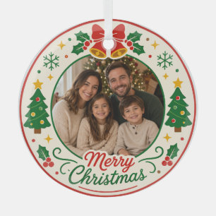 Adorno De Cristal Círculo de Foto Familiar Personalizada de Feliz Na