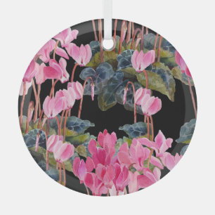 Adorno De Cristal Círculo rosa: acuarela floral oscura