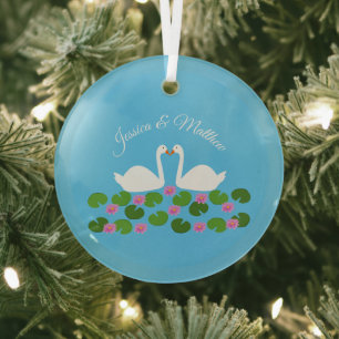 Adorno De Cristal Cisnes blancas y nenúfares Bodas Personalizado