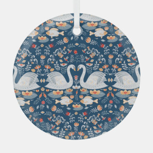 Adorno De Cristal Cisnes, peces, flores, patrones folclóricos.