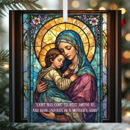 Adorno De Cristal Cita católica de Navidad de la Madonna y el Niño c