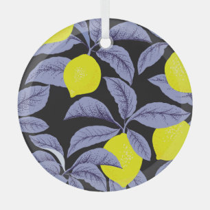 Adorno De Cristal Cítricos limón, diseño botánico vintage.