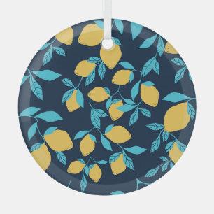 Adorno De Cristal Citro simple: limones en azul.