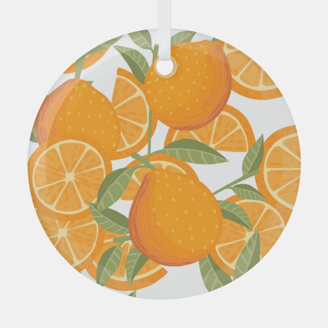 Adorno De Cristal Citrus Delight: Patrón de fruta Naranja (Anverso)
