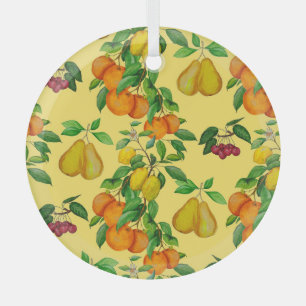 Adorno De Cristal Citrus, pera, cereza: acuarela impresa.