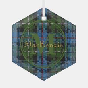 Adorno De Cristal Clan escocés MacKenzie Tartan Gold Name/Monogram