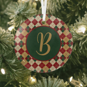 Adorno De Cristal Clásico, Navidades/estilo de argyle invernal