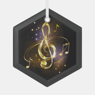 Adorno De Cristal Clef de sol de música dorada