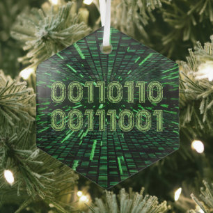 Adorno De Cristal Código binario 69 de SlipperyJoe vibrante verde co