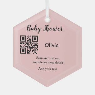 Adorno De Cristal Código QR de baby shower rosa simple agregar nombr