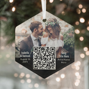 Adorno De Cristal Código QR de la canción de boda y foto de recién c