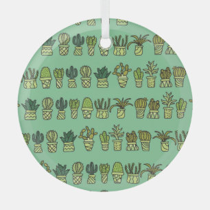 Adorno De Cristal Colección Cactus: Juego de Doodle de mano.
