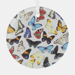 Adorno De Cristal Colección de mariposas vintage realista.