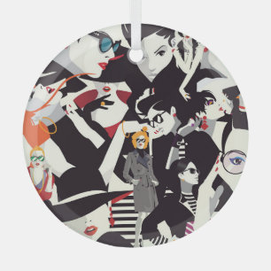 Adorno De Cristal Collage de chicas de moda: arte pop
