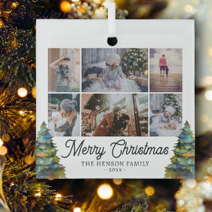 Adorno De Cristal Collage de fotos de familia con árbol de Navidad a