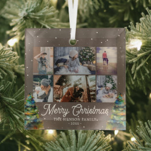 Adorno De Cristal Collage de fotos de familia con árbol de Navidad a