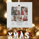 Adorno De Cristal Collage de fotos familiar, Navidades modernos y Mi<br><div class="desc">Collage de fotos familiar, Navidades modernos y Minimalistas Ornamentos cerámicos Celebrar las vacaciones de manera personal con nuestro adorno navideño de personalizable, diseñado para las familias que quieren compartir su alegría! Con un diseño minimalista y bonito, este adorno le permite subir 5 preciadas fotos familiares y adaptar el saludo de...</div>