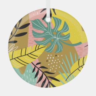 Adorno De Cristal Collage exótico: Patrón de plantas tropicales
