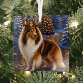Adorno De Cristal Collie de Pelo Áspero de Vacaciones