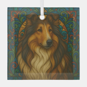 Adorno De Cristal Collie Dog "Vidrio Manchado"