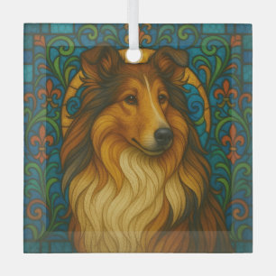 Adorno De Cristal Collie Dog "Vidrio Manchado"