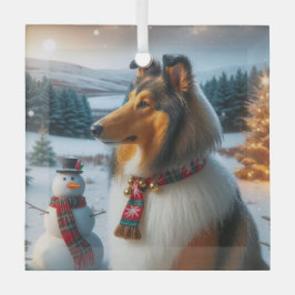Adorno De Cristal Collie Holiday 