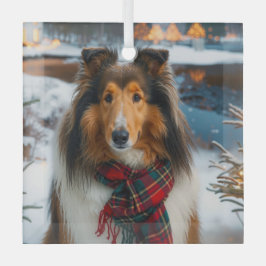 Adorno De Cristal Collie Holiday 