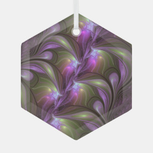 Adorno De Cristal Colorido Resumen Violeta Púrpura Khaki Arte Fracta