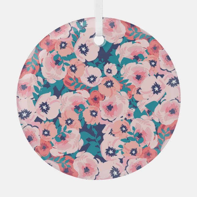 Adorno De Cristal Comprimido Floral de acuarela: Peonies de época. (Anverso)