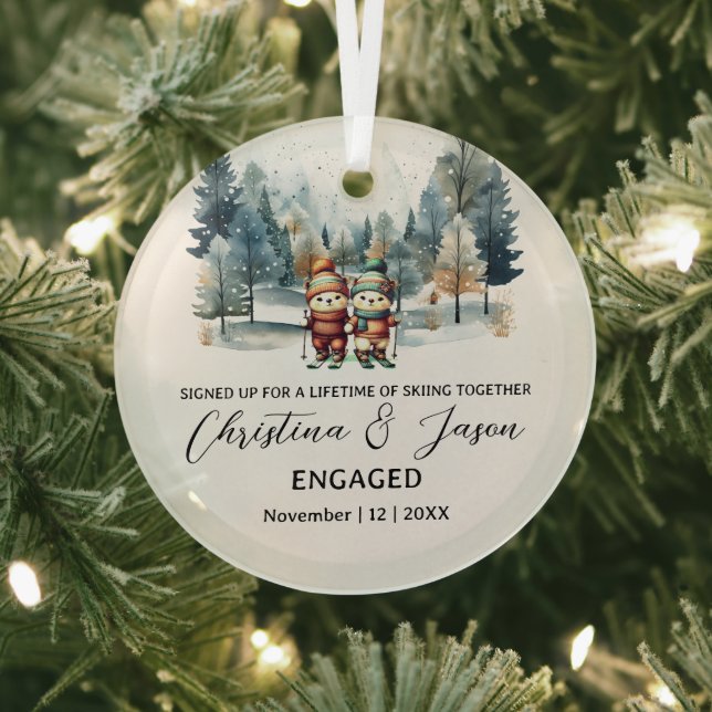 Adorno De Cristal Compromiso de la pareja de la nieve forestal Minim (in situ)