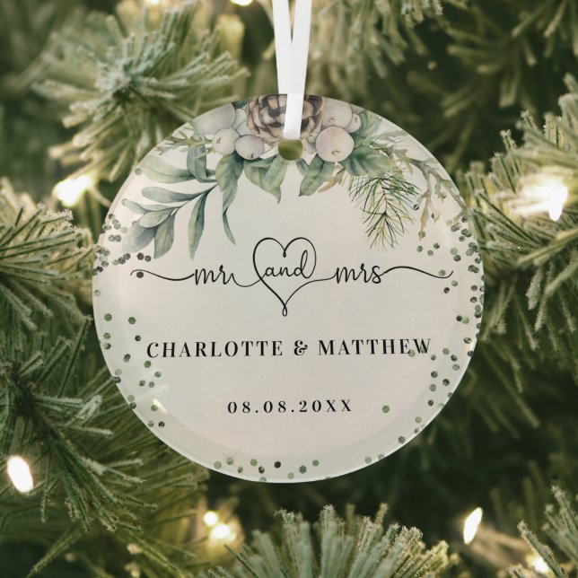 Adorno De Cristal Cone green name mr mrs elegante recién casados (in situ)