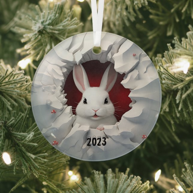 Adorno De Cristal Conejo Blanco de Navidad (in situ)