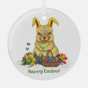 Adorno De Cristal Conejo de Pascua con huevos y flores
