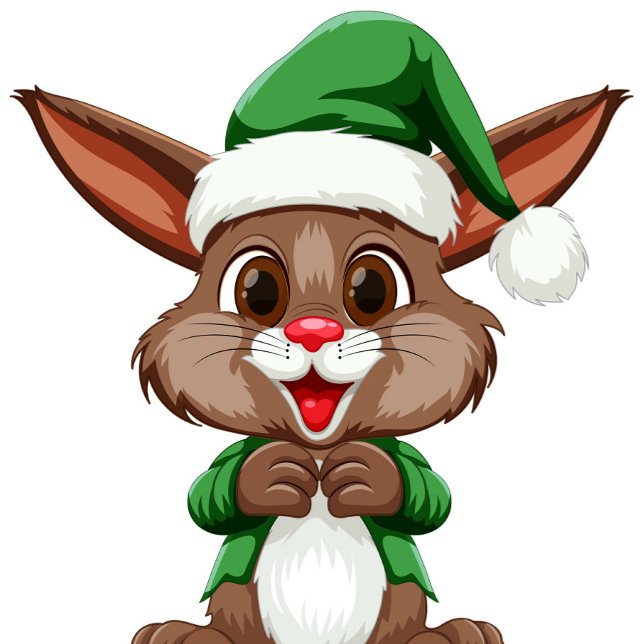 Adorno De Cristal Conejo festivo personalizado (Cartoon Rabbit Big Brown Eyes and Green Hat with white Fur Christmas Ornament!)