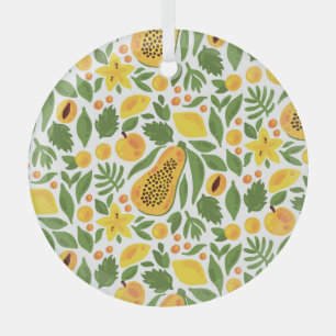 Adorno De Cristal Conjunto de frutas exóticas: Papaya, limón, mango