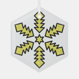 Adorno De Cristal Copo de Nieve Brillante - Estrella Amarilla