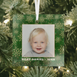 Adorno De Cristal Copos de nieve en foto verde