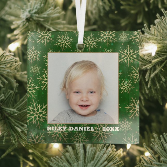 Adorno De Cristal Copos de nieve en foto verde (in situ)