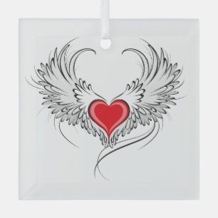 Adorno De Cristal Corazón de Ángel Rojo con alas