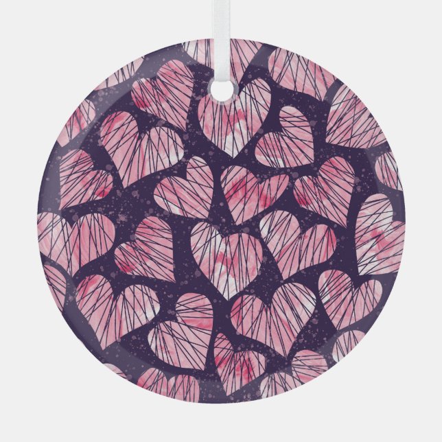 Adorno De Cristal Corazón Rosa: acuarela sin costuras. (Anverso)