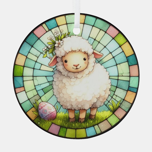 Adorno De Cristal Cordero De Pascua De Vidrio Manchado (Reverso )