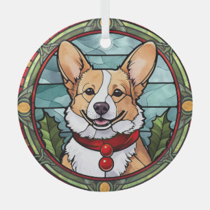 Adorno De Cristal Corgi Vidrio Pintado de Navidad