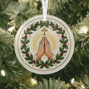 Adorno De Cristal Corona de Navidad de Acebo Cerámica de Manos en Or