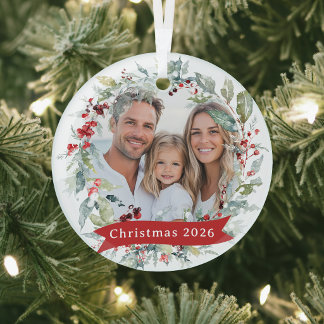 Adorno De Cristal Corona de Navidad personalizada con foto familiar 