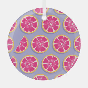Adorno De Cristal Cortes de pomelo, con un patrón violeta vibrante.