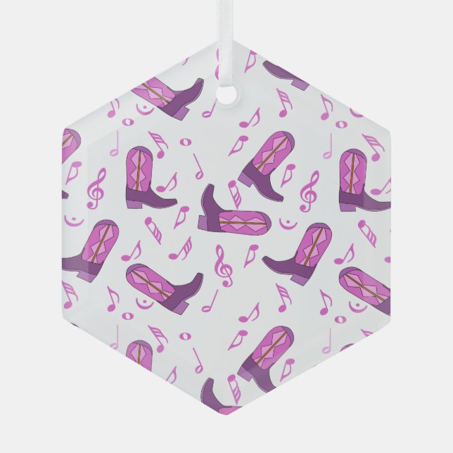 Adorno De Cristal Cowboy Boots Music Notes (Anverso)