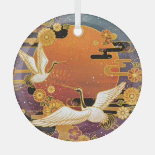 Adorno De Cristal Crane Bird Chrysanthemum Patrón japonés