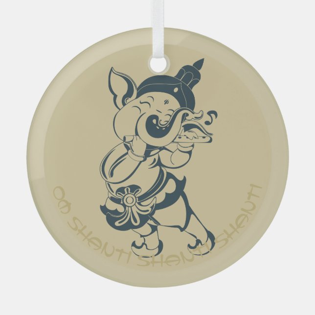 Adorno De Cristal Crea tu propia flauta verde y dorada para ganesh (Anverso)