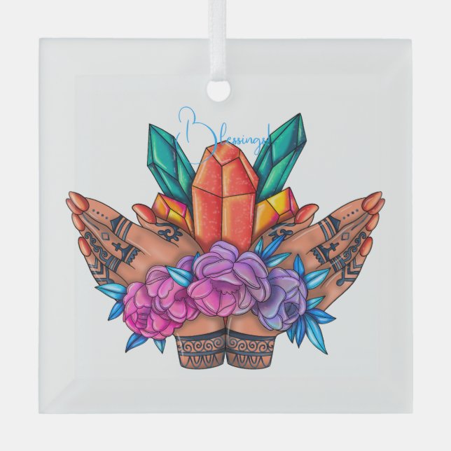 Adorno De Cristal Crea tu propia Henna Manos Cristales y Rosas (Anverso)